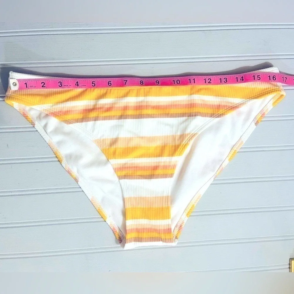 Xhilaration Ribbed Striped Cheeky Bikini Bottom Womens XL Yellow Orange NWOT